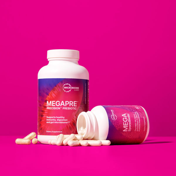 Microbiome Labs gut health supplements featuring spore-based probiotics for digestive wellness and microbiome support