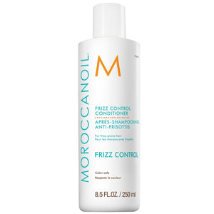 Moroccanoil frizz control conditioner bottle on a white background