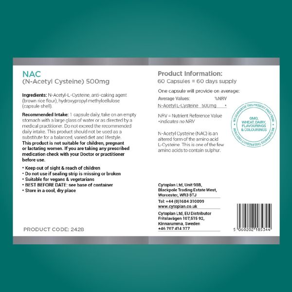 Cytoplan NAC (N-Acetyl L-Cysteine) 60 Capsules