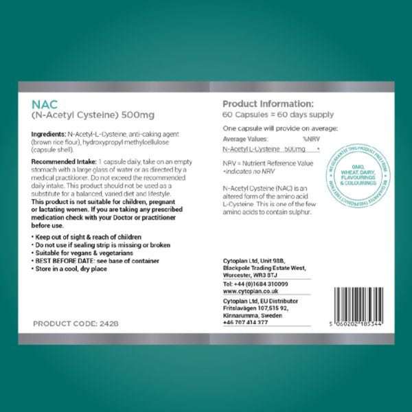Cytoplan NAC (N-Acetyl L-Cysteine) 60 Capsules
