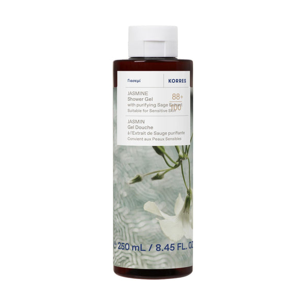 Korres Jasmine Shower Gel bottle on a white background