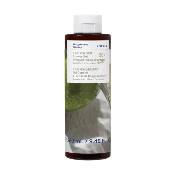 Korres Lime Ginger Shower Gel bottle on a white background