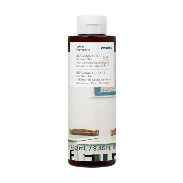Korres shower gel bottle with label on a white background