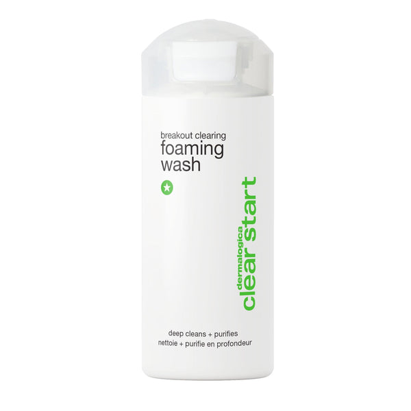 Foaming wash bottle with 'clearstart' branding on a white background