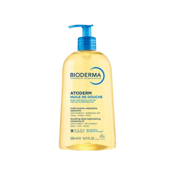 Bioderma shower gel bottle on a white background