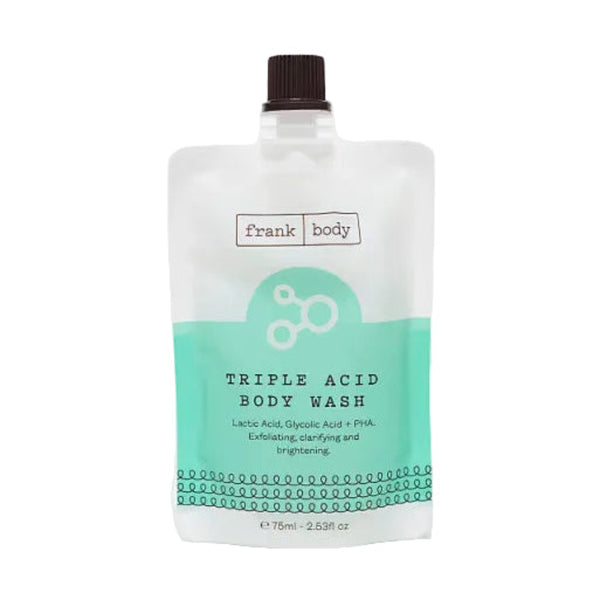 Frank Body triple acid body wash packaging on a white background