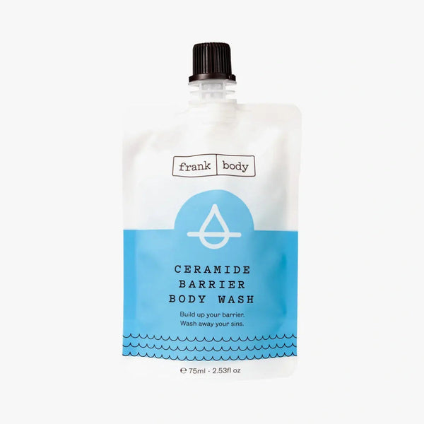 Body wash packaging with 'frank body' branding on a white background