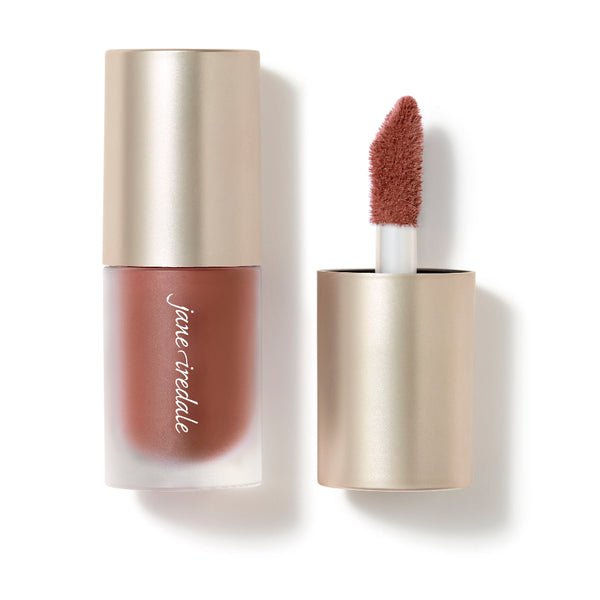 Lip tint with applicator and visible brand name on a white background