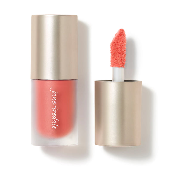 Lip tint with applicator and visible brand name on a white background