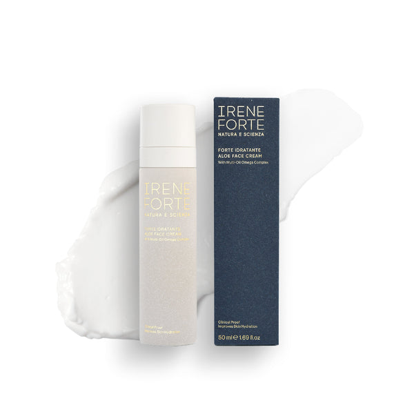 Irene Forte aloe face cream with packaging on a white background