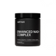Black supplement container labeled 'ARTAH Enhanced NAD+ Complex' with certification logos on a light gray background