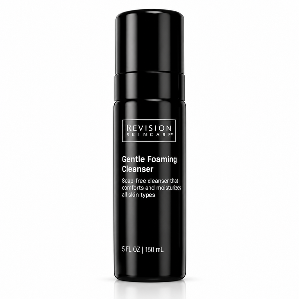 Revision Skincare Gentle Foaming Cleanser in a sleek black pump bottle, shown against a clean white background.