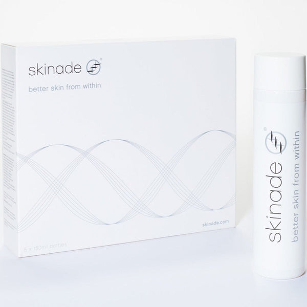 Skinade Collagen Drink 20 Day Course packaging and single bottle