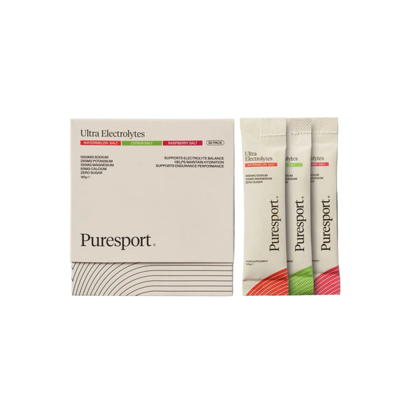 Puresport Ultra Electrolytes packaging on a light gray background