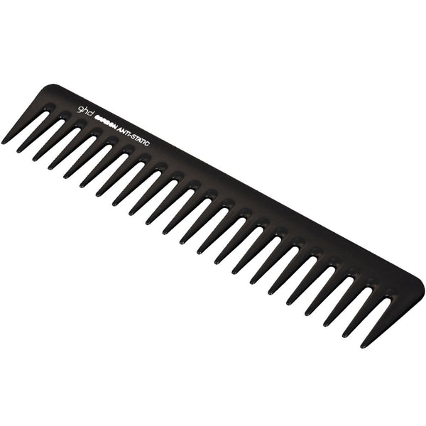 Black comb with 'ghd' branding on a white background