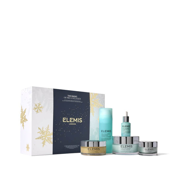 Elemis skincare product set with a decorative box on a white background