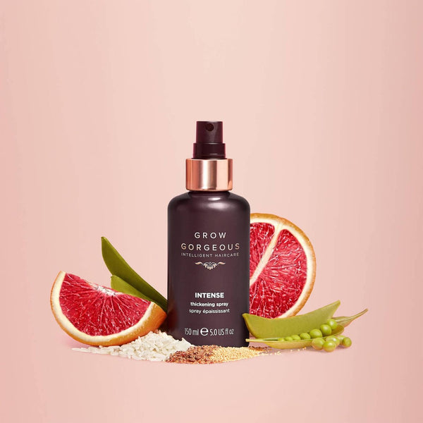 Grow Gorgeous Intense Thickening Spray with its natural ingredients at the base of the bottle