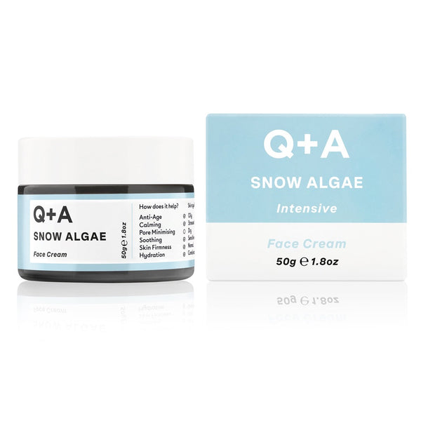 Q+A Snow Algae Face Cream and packaging 