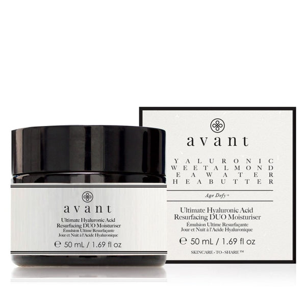 Avant Skincare Ultimate Hyaluronic Acid Resurfacing DUO MoisturiserAvant Skincare Ultimate Hyaluronic Acid Resurfacing DUO Moisturiser and packaging