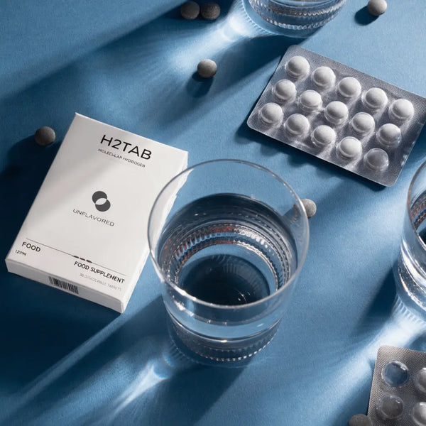 H2Tab supplement tablets designed to create hydrogen rich water for everyday wellness