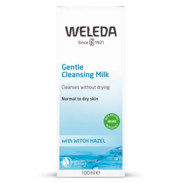 Blue and white Weleda Gentle Cleansing Milk bottle