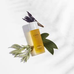 ESPA Restful Bath & Body Oil bottle with the natural ingredients 