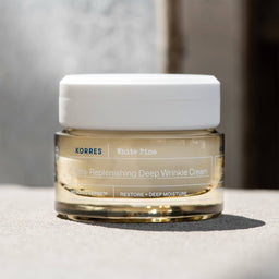 Close up of KORRES White Pine Ultra-Replenishing Deep Wrinkle Cream Very Dry Skin 40ml tub
