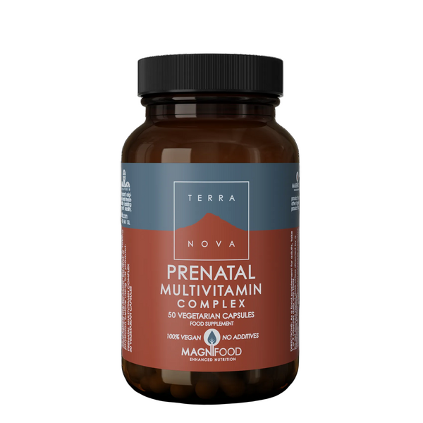 Terra Nova prenatal multivitamin complex bottle on a white background