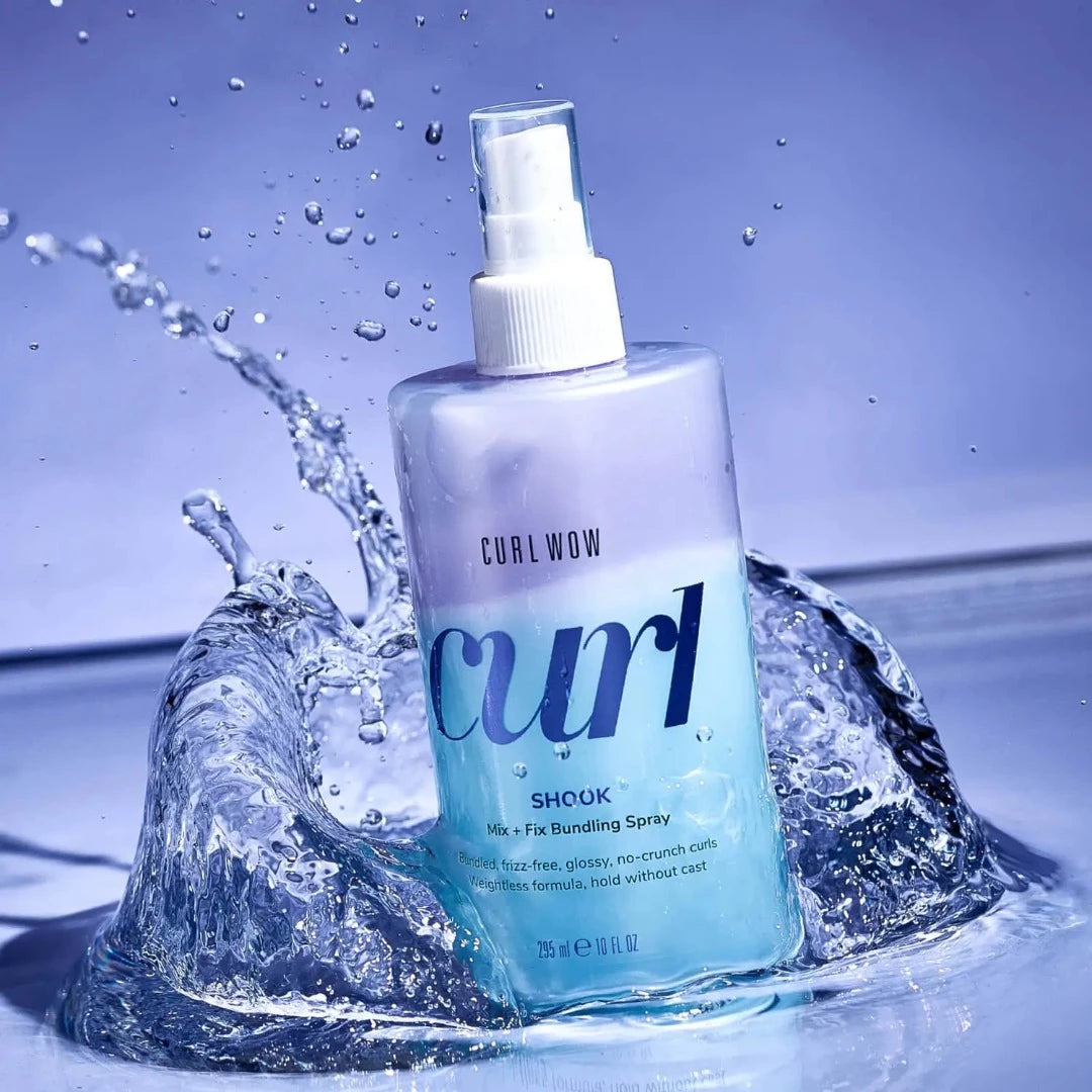Color Wow Curl Wow Shook Mix + Fix Bundling Spray dropped into water