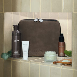 ESPA Winter Wellness Men’s Collection on a bathroom cabinet 