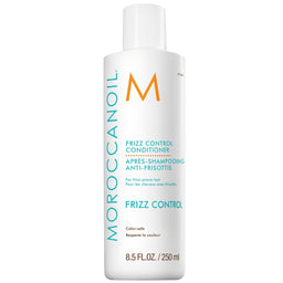 Moroccanoil frizz control conditioner bottle on a white background