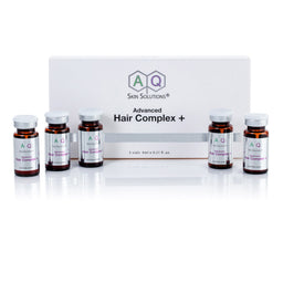 Closed Box with 5 vessels outside the box of AQ Skin Solutions GF Advanced Hair Complex +