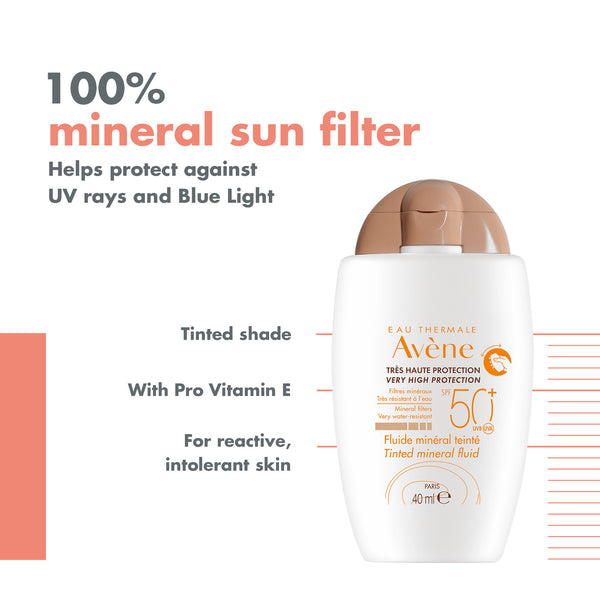 Avène Very High Protection Tinted Mineral Fluid SPF50+ Sun Cream for Intolerant Skin 40ml