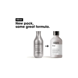 Two bottles of L'Oreal Serie Expert on a white background with text indicating a new packaging design.