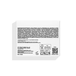 Back of a cosmetic packaging with text and symbols on a white background