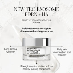 Germaine de Capuccini skincare cream jar with product features on a white background