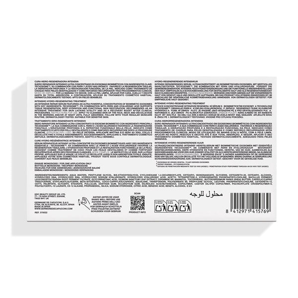 Back view of a cosmetic packaging with text and barcodes on a white background
