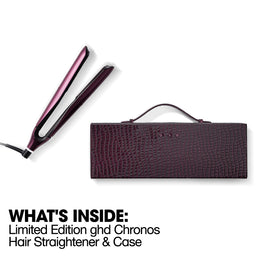 Limited Edition ghd Chronos Hair Straightener with its case on a white background