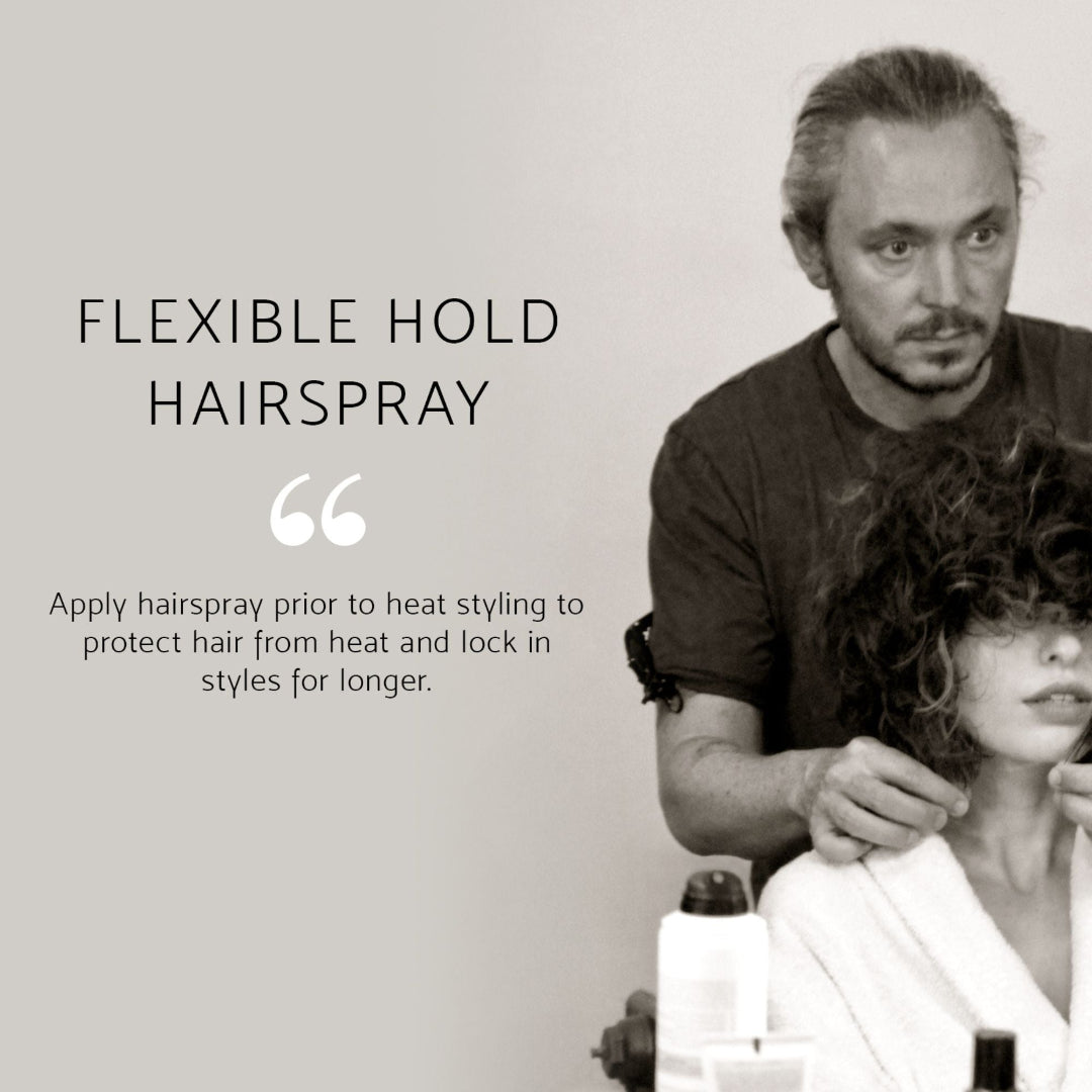 Person styling hair with text about volumising mousse application