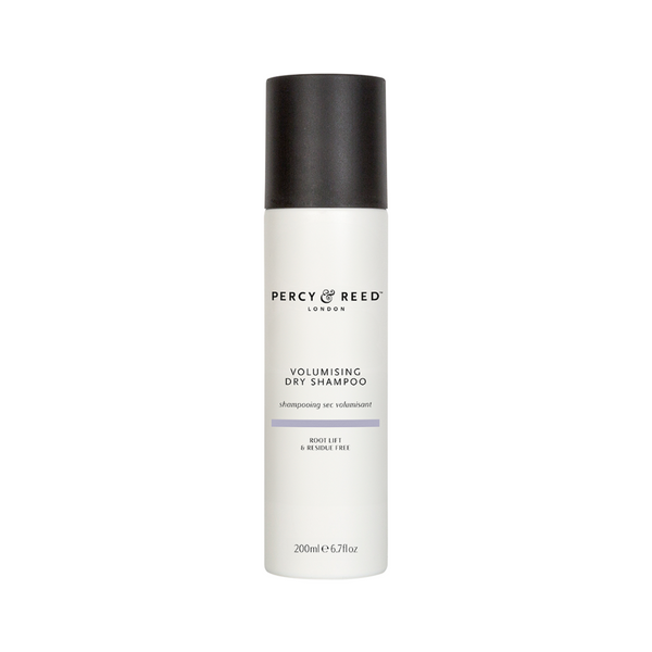 Percy Reed London Volumising Dry Shampoo in a 200ml white bottle with a black cap, shown on a plain white background.