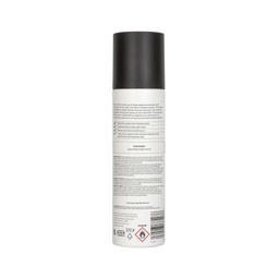 The back of a white aerosol spray can with a black cap, showing product text and a barcode on a plain white background.