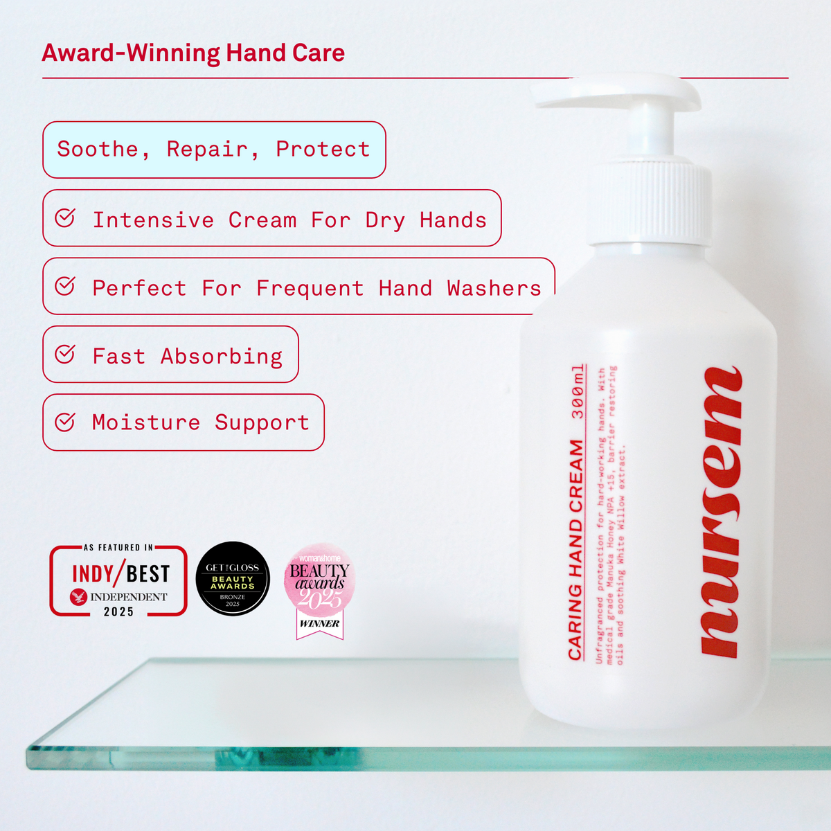 Nursem Caring Hand Cream Unfragranced 300ml - Short Dated