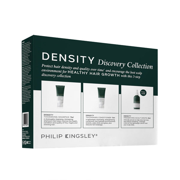 Density Discovery Collection packaging for Philip Kingsley hair care products on a white background