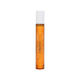 A single amber glass rollerball bottle with a white cap, featuring orange text that reads 'VASTOS' and 'EAU DE PARFUMES HOMMES', centered on a plain white background.