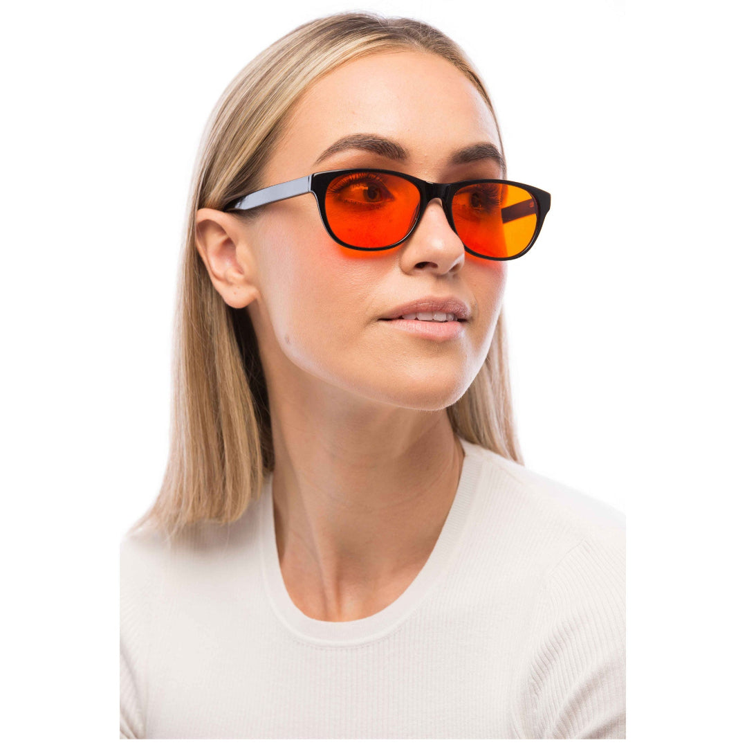 Woman Wearing Morris Blue Light Blocking Glasses