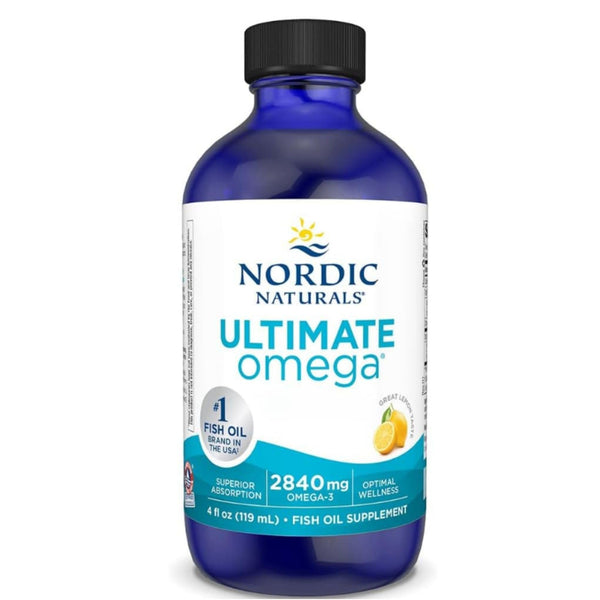 Nordic Naturals Ultimate Omega fish oil supplement bottle on a white background