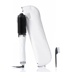 White hair styling tool with attachments on a white background
