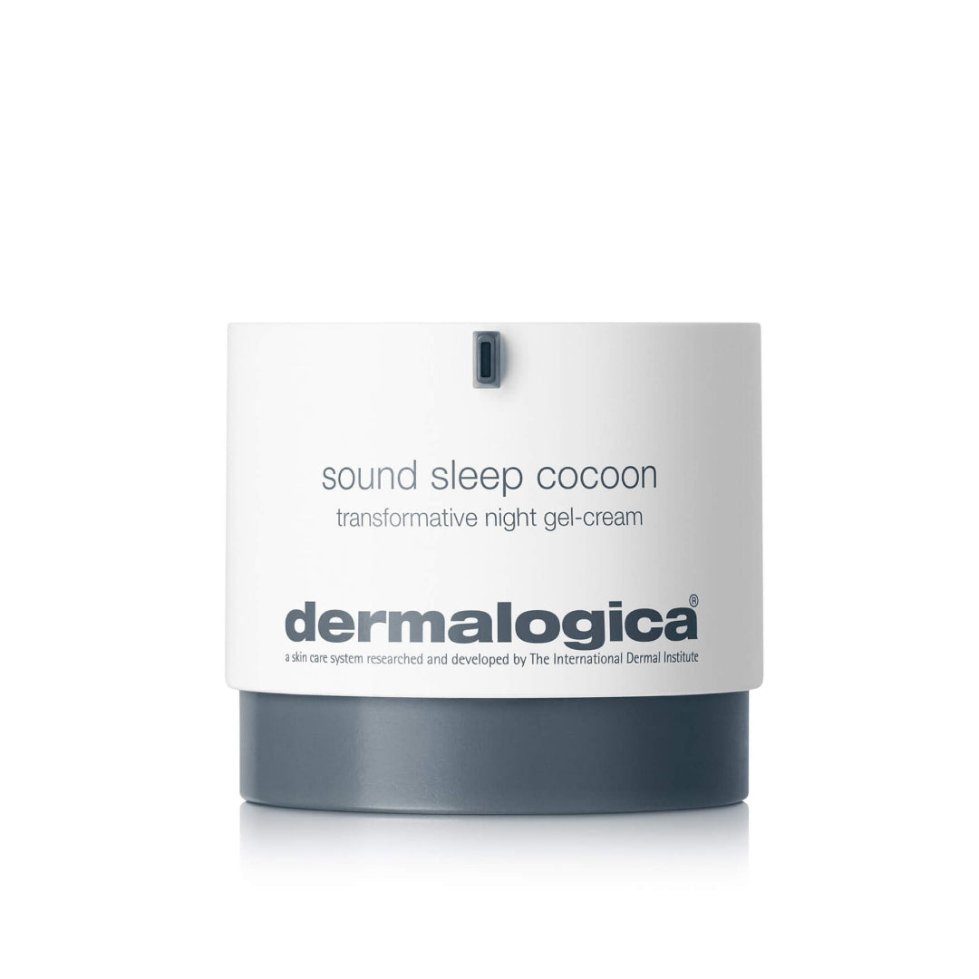 Dermalogica 'sound sleep cocoon' transformative night gel-cream container on a white background