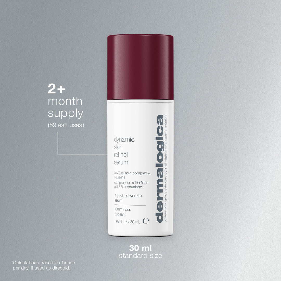 Dermalogica dynamic skin retinol serum bottle on a gray background