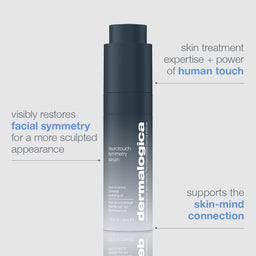 Dermalogica neurotouch symmetry serum bottle with text on a light gray background